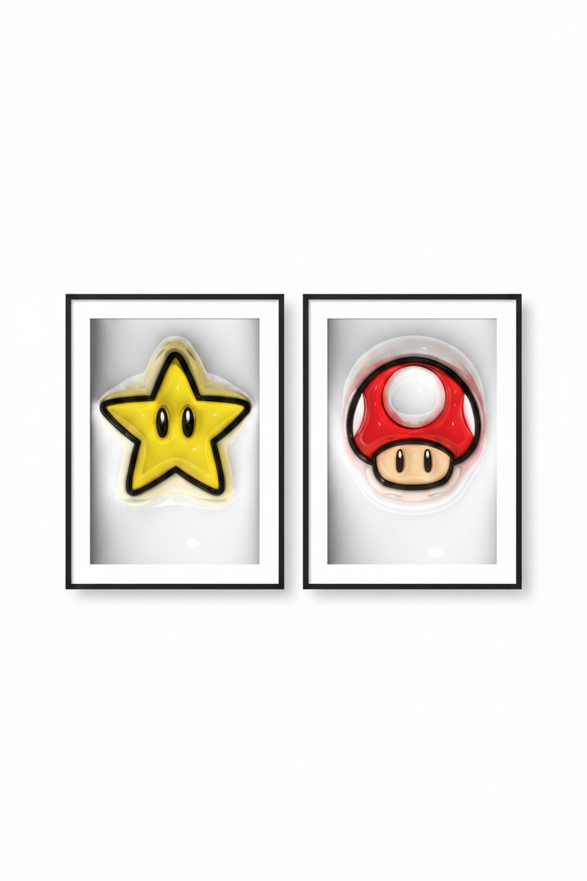 Super Mario set of 2 art prints collage with frames